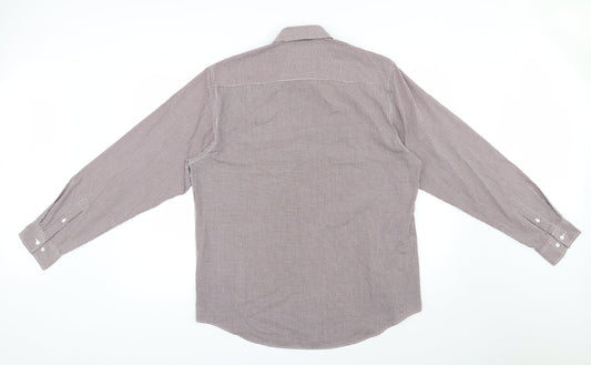 Primark Mens Red Check Polyester  Button-Up Size 16 Collared Button