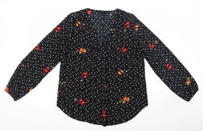 Papaya Womens Black Polka Dot Polyester Basic Blouse Size 12 V-Neck