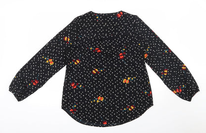 Papaya Womens Black Polka Dot Polyester Basic Blouse Size 12 V-Neck