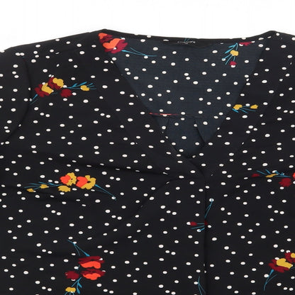 Papaya Womens Black Polka Dot Polyester Basic Blouse Size 12 V-Neck