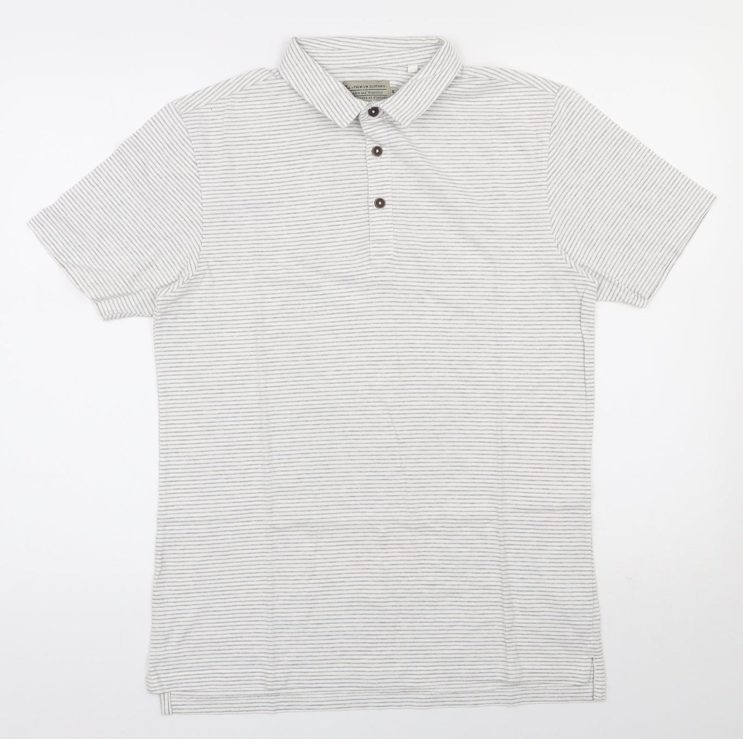 TU Mens Grey Striped Cotton  Polo Size S Collared Buckle