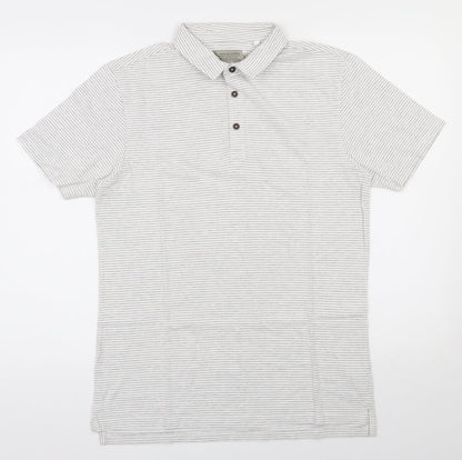 TU Mens Grey Striped Cotton  Polo Size S Collared Buckle