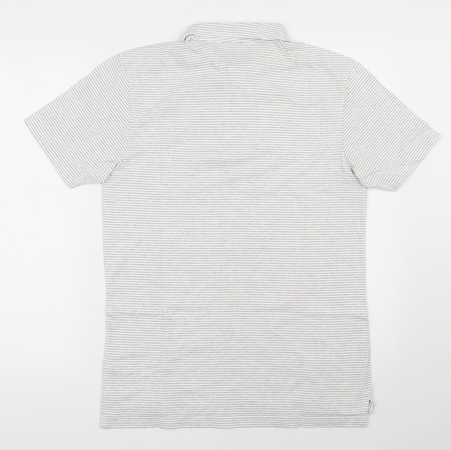 TU Mens Grey Striped Cotton  Polo Size S Collared Buckle