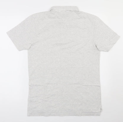 TU Mens Grey Striped Cotton  Polo Size S Collared Buckle