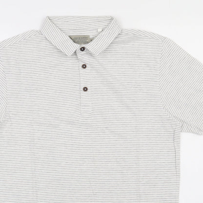TU Mens Grey Striped Cotton  Polo Size S Collared Buckle
