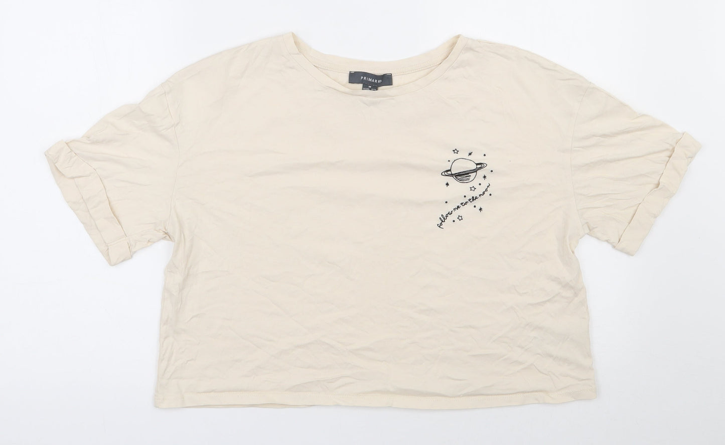 Primark  Womens Beige  100% Cotton Cropped T-Shirt Size 12 Round Neck