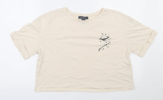 Primark  Womens Beige  100% Cotton Cropped T-Shirt Size 12 Round Neck
