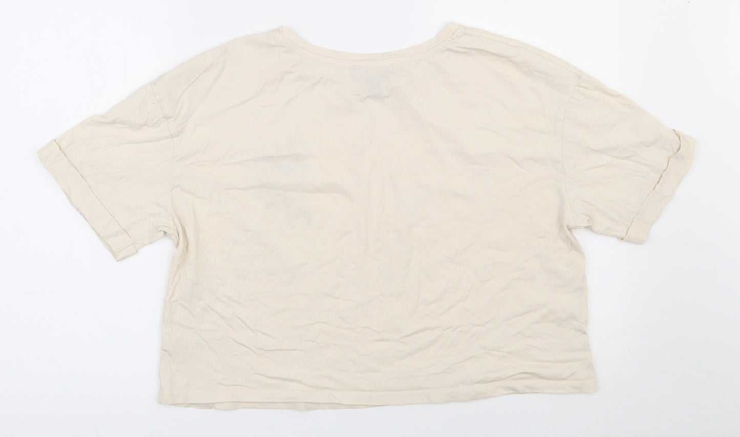 Primark  Womens Beige  100% Cotton Cropped T-Shirt Size 12 Round Neck
