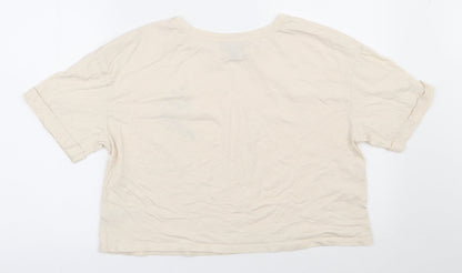 Primark  Womens Beige  100% Cotton Cropped T-Shirt Size 12 Round Neck