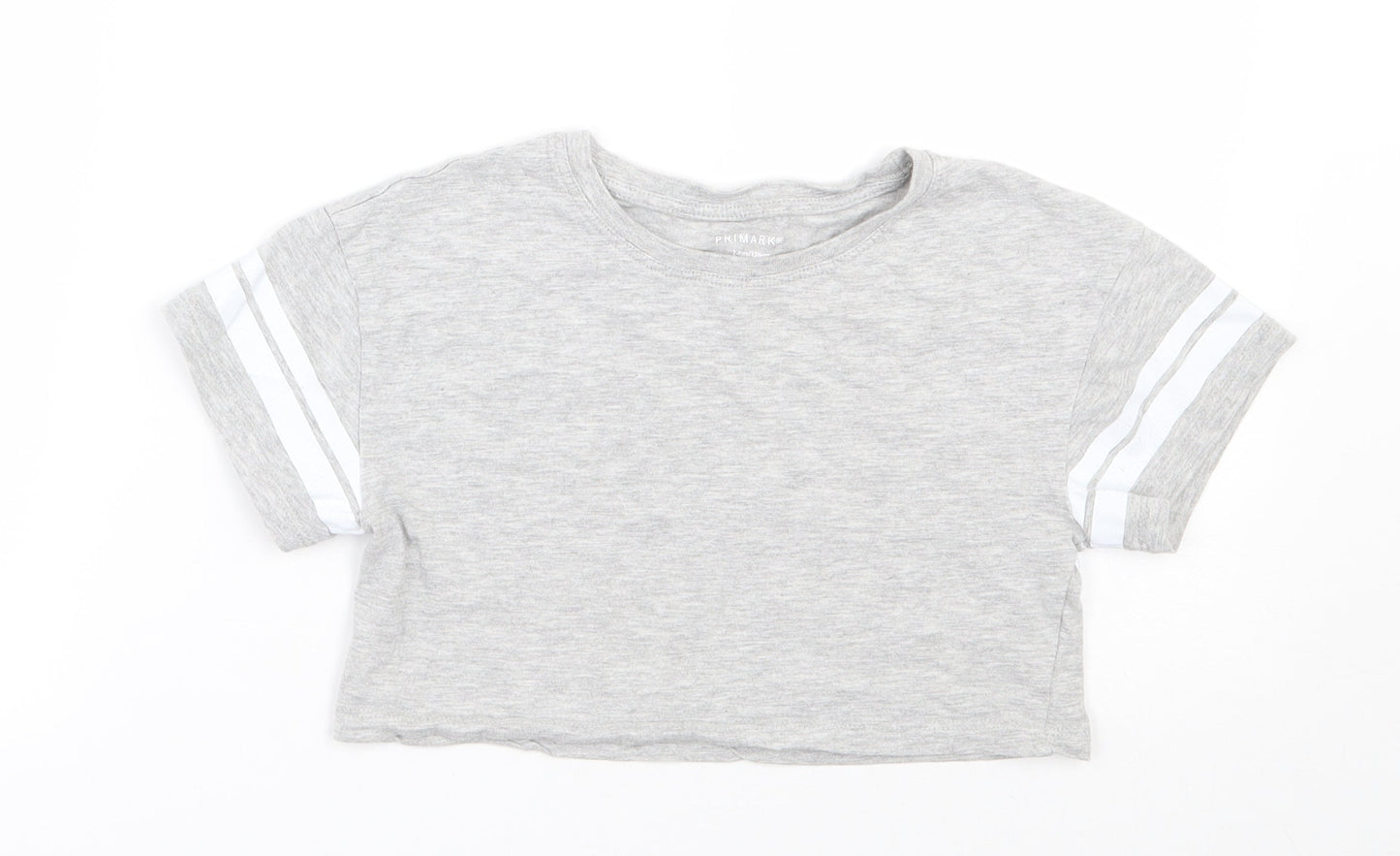 Primark Girls Grey  Cotton Cropped T-Shirt Size 7-8 Years Round Neck Pullover