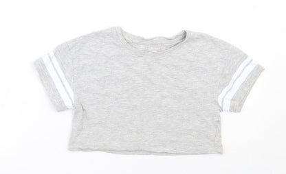 Primark Girls Grey  Cotton Cropped T-Shirt Size 7-8 Years Round Neck Pullover