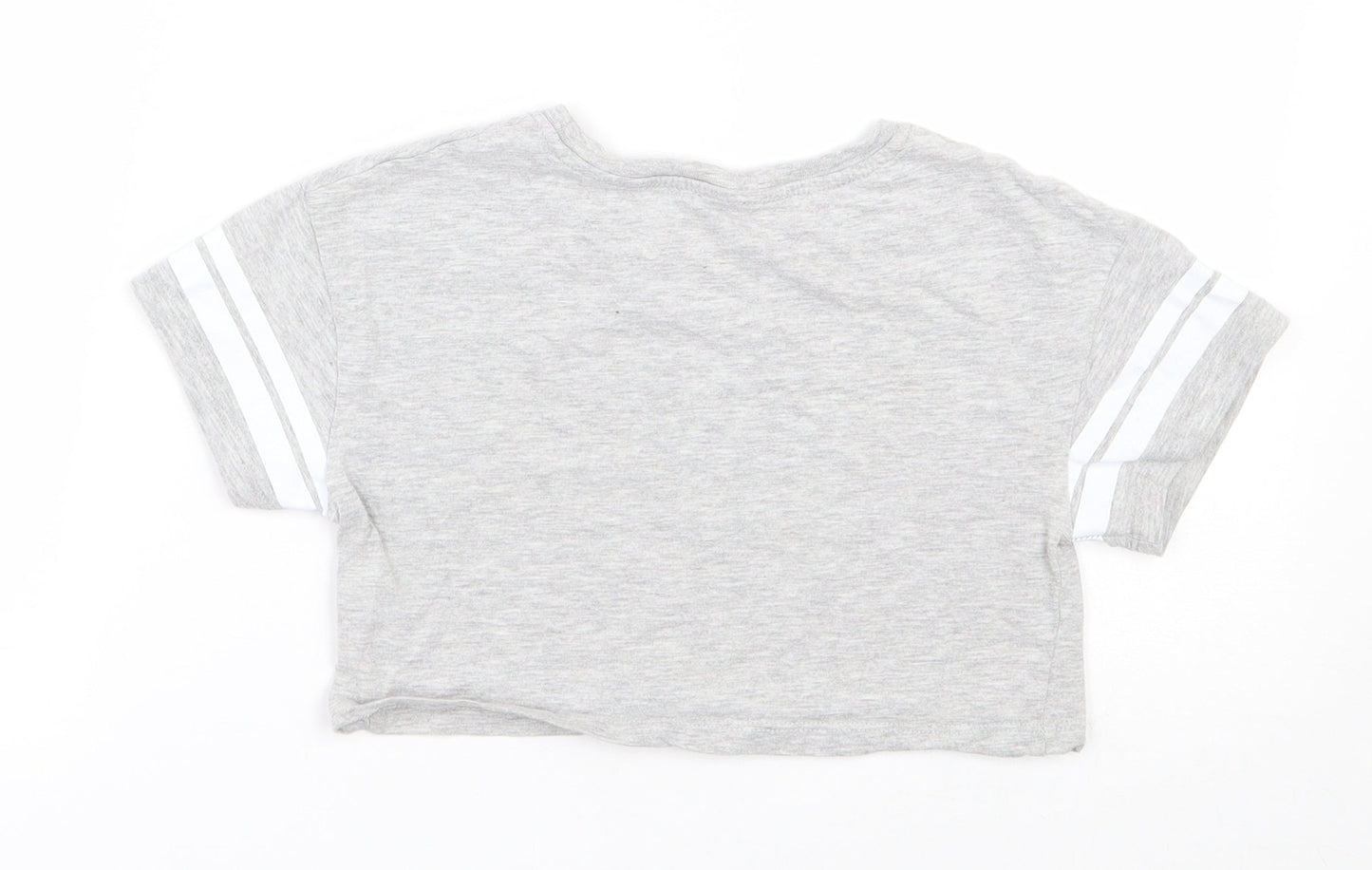 Primark Girls Grey  Cotton Cropped T-Shirt Size 7-8 Years Round Neck Pullover