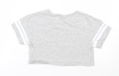 Primark Girls Grey  Cotton Cropped T-Shirt Size 7-8 Years Round Neck Pullover