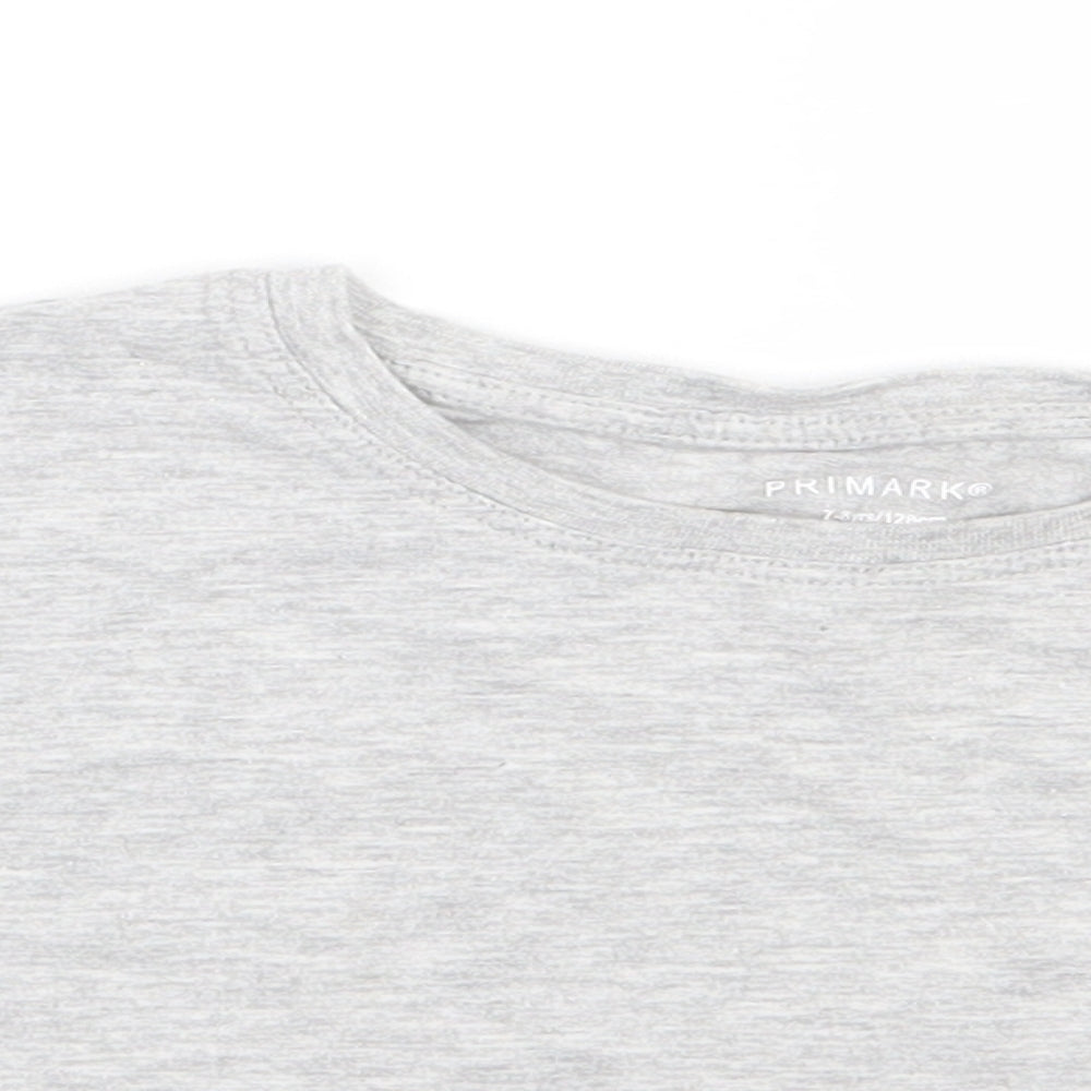 Primark Girls Grey  Cotton Cropped T-Shirt Size 7-8 Years Round Neck Pullover