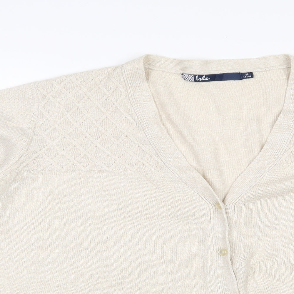 Womens UK Size 14 Isle Beige Cardigan Jumper