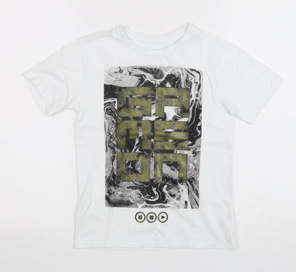 NEXT Boys White  Cotton Basic T-Shirt Size 7 Years Round Neck Pullover