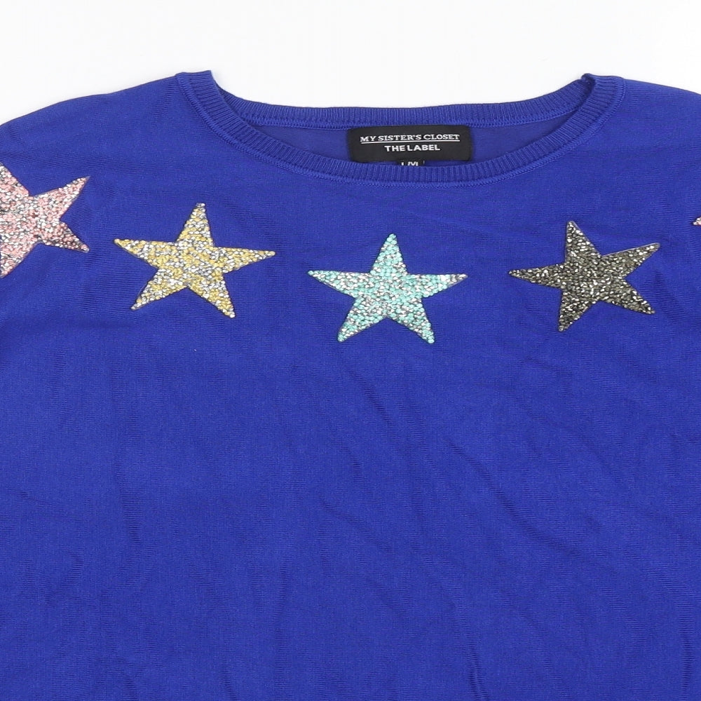 My Sister's Closet Womens Blue Round Neck  Viscose Pullover Jumper Size L