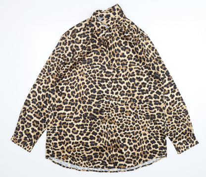 Preworn  Womens Multicoloured Animal Print Polyester Basic Button-Up Size L Collared