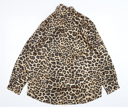 Preworn  Womens Multicoloured Animal Print Polyester Basic Button-Up Size L Collared