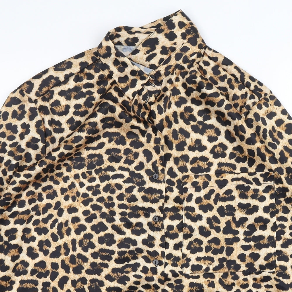 Preworn  Womens Multicoloured Animal Print Polyester Basic Button-Up Size L Collared