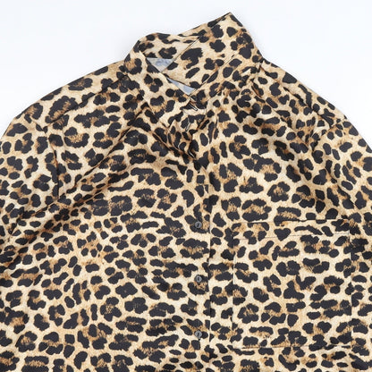 Preworn  Womens Multicoloured Animal Print Polyester Basic Button-Up Size L Collared