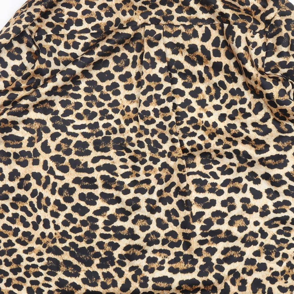 Preworn  Womens Multicoloured Animal Print Polyester Basic Button-Up Size L Collared