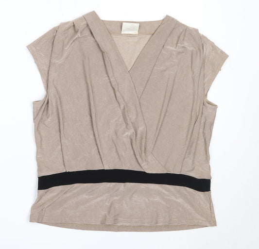 Minuet Womens Beige  Acetate Basic Blouse Size 14 V-Neck