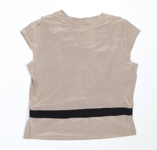 Minuet Womens Beige  Acetate Basic Blouse Size 14 V-Neck