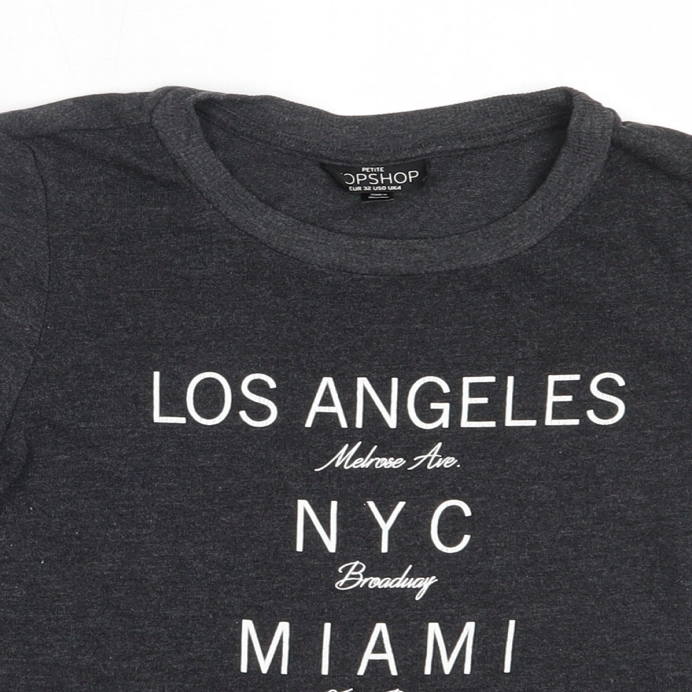 Womens UK Size 4 Topshop Grey Basic T-Shirt