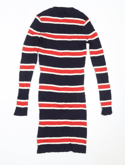 H&M Womens Blue Striped Cotton Bodycon  Size 38  Round Neck
