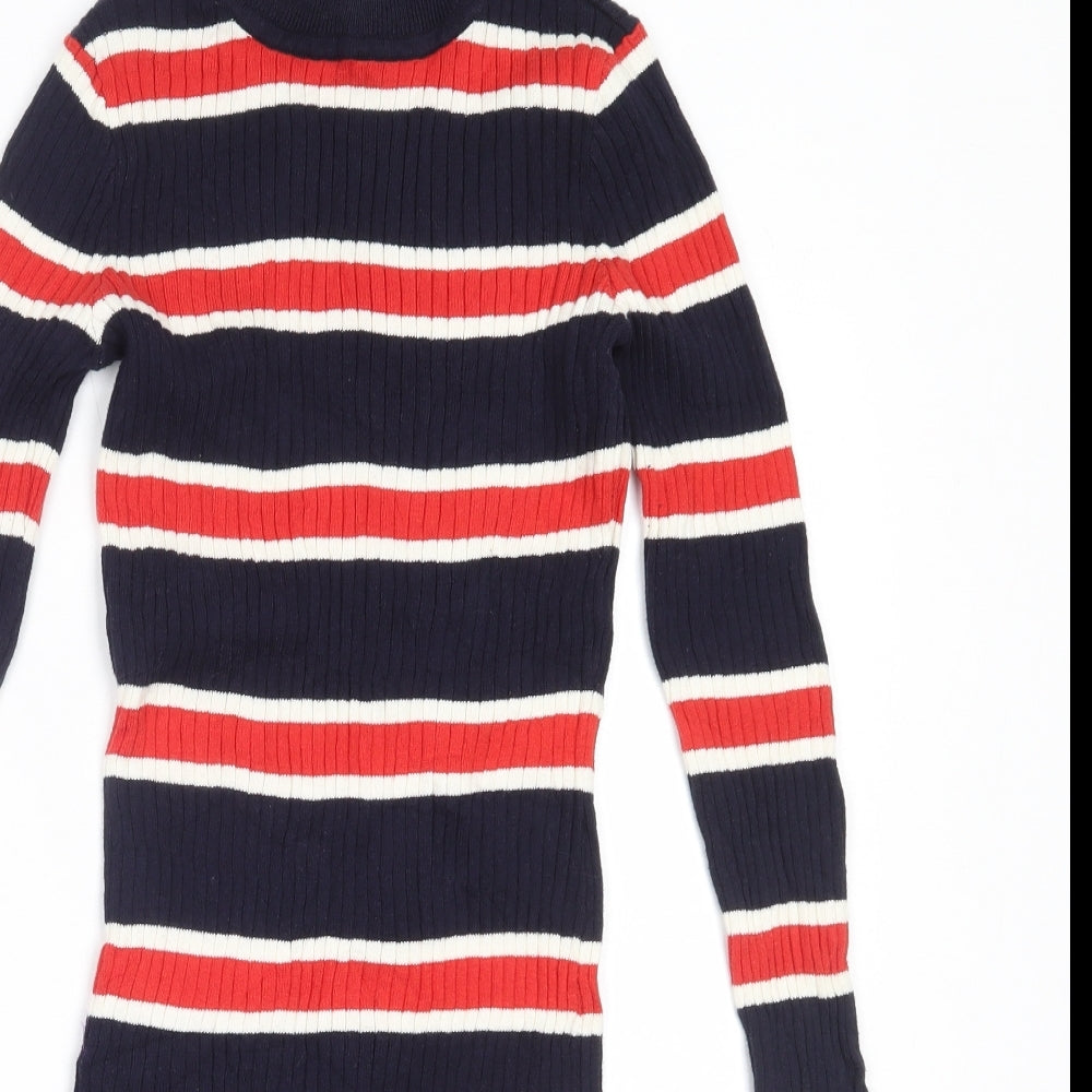 H&M Womens Blue Striped Cotton Bodycon  Size 38  Round Neck