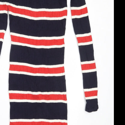 H&M Womens Blue Striped Cotton Bodycon  Size 38  Round Neck