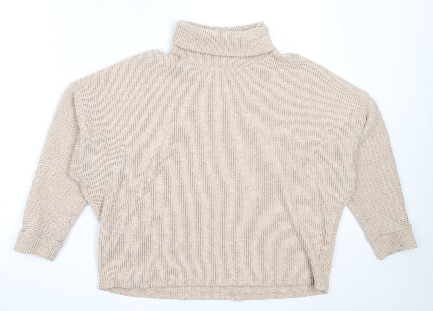 F&F Womens Beige Roll Neck  Polyester Pullover Jumper Size 14