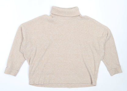 F&F Womens Beige Roll Neck  Polyester Pullover Jumper Size 14
