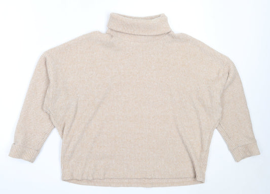 F&F Womens Beige Roll Neck  Polyester Pullover Jumper Size 14