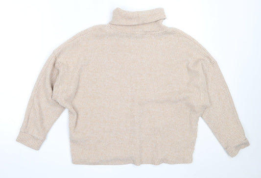 F&F Womens Beige Roll Neck  Polyester Pullover Jumper Size 14
