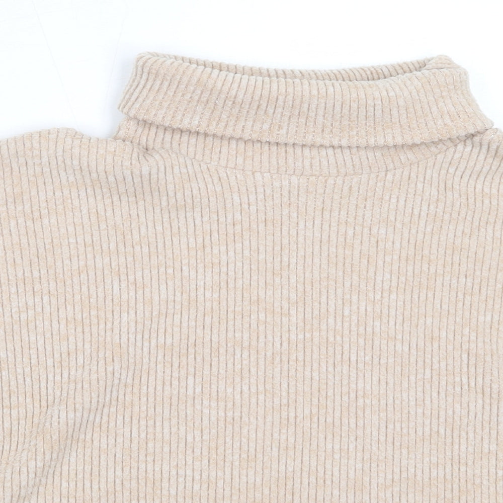 F&F Womens Beige Roll Neck  Polyester Pullover Jumper Size 14
