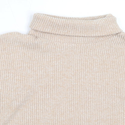 F&F Womens Beige Roll Neck  Polyester Pullover Jumper Size 14