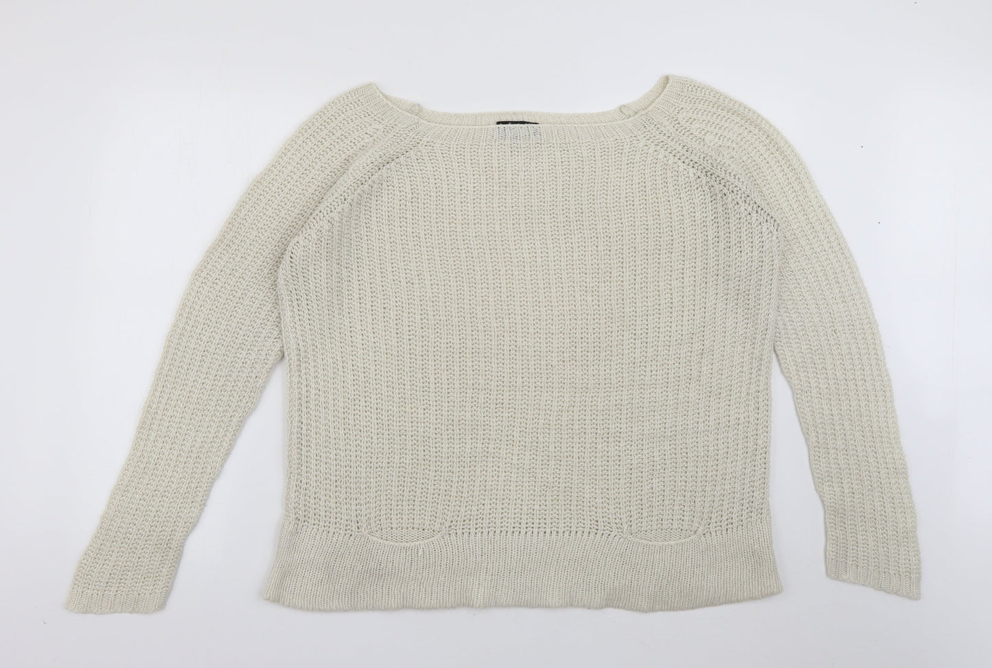 Cecilia Fashion Womens White Square Neck  Acrylic Pullover Jumper Size M