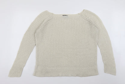 Cecilia Fashion Womens White Square Neck  Acrylic Pullover Jumper Size M
