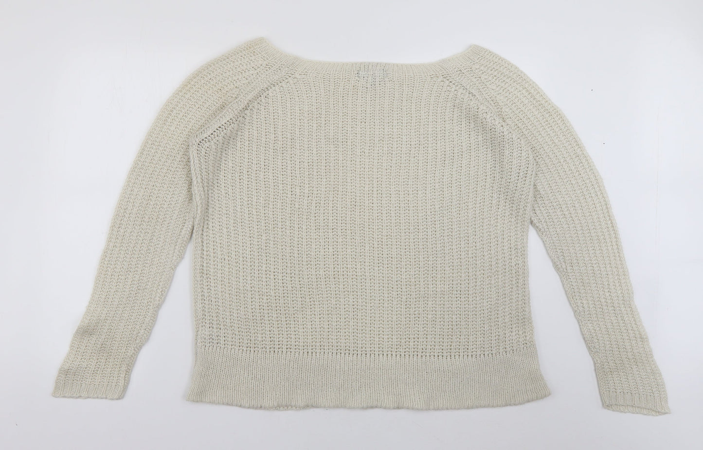 Cecilia Fashion Womens White Square Neck  Acrylic Pullover Jumper Size M
