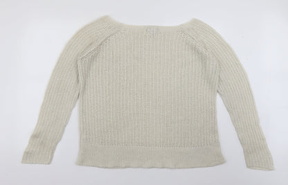Cecilia Fashion Womens White Square Neck  Acrylic Pullover Jumper Size M