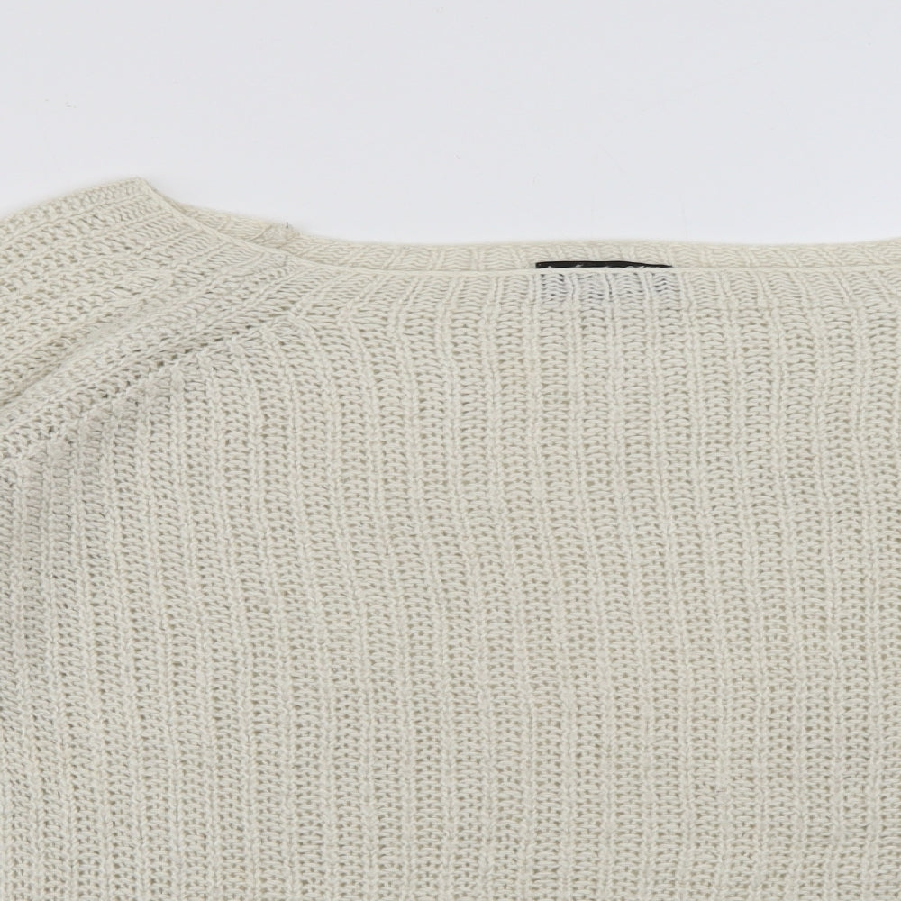 Cecilia Fashion Womens White Square Neck  Acrylic Pullover Jumper Size M