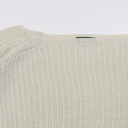 Cecilia Fashion Womens White Square Neck  Acrylic Pullover Jumper Size M