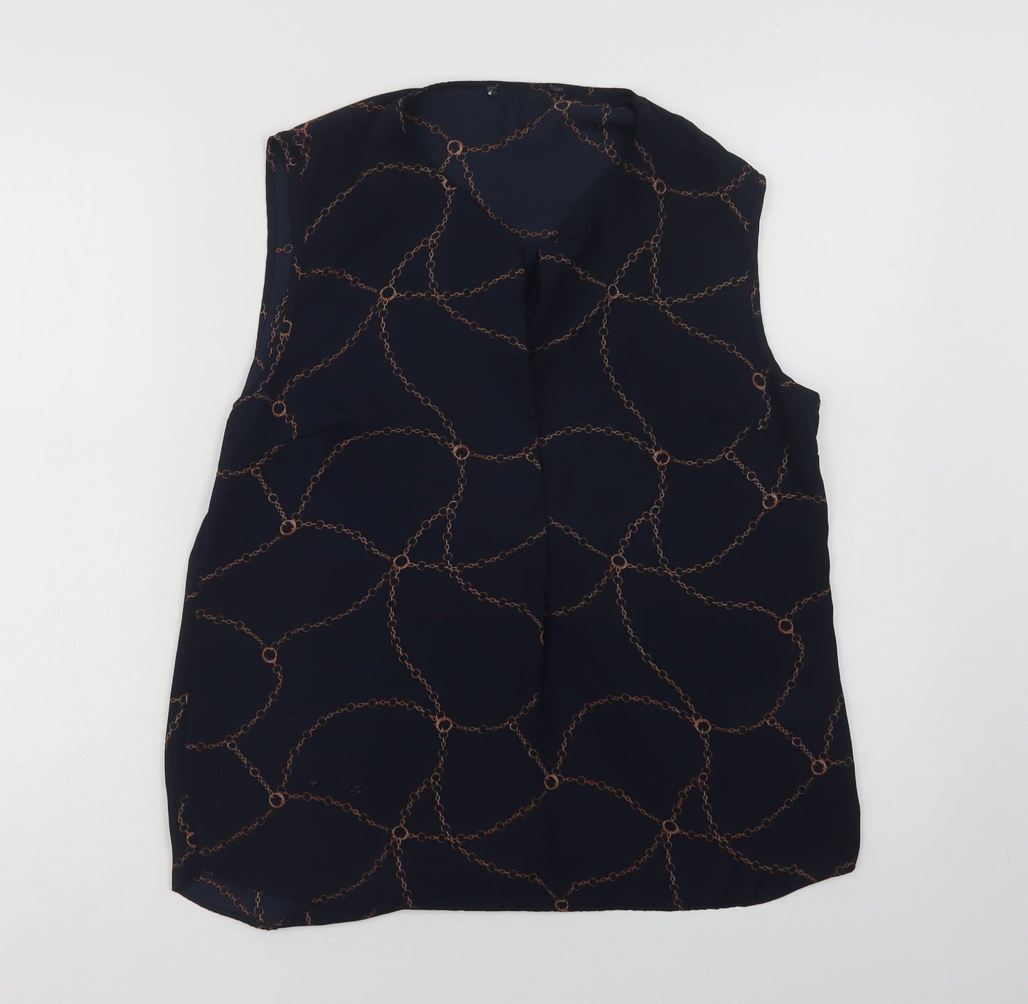 Primark Womens Blue Geometric Polyester Basic Blouse Size 14 V-Neck