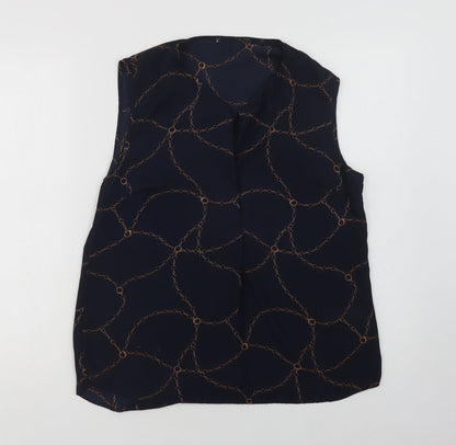 Primark Womens Blue Geometric Polyester Basic Blouse Size 14 V-Neck