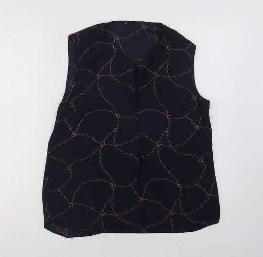 Primark Womens Blue Geometric Polyester Basic Blouse Size 14 V-Neck