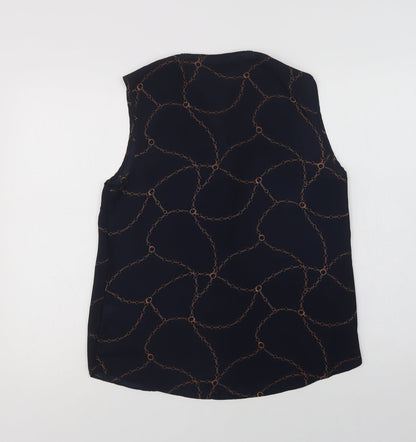 Primark Womens Blue Geometric Polyester Basic Blouse Size 14 V-Neck