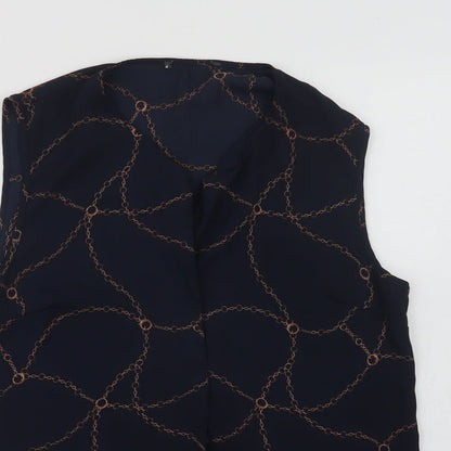 Primark Womens Blue Geometric Polyester Basic Blouse Size 14 V-Neck