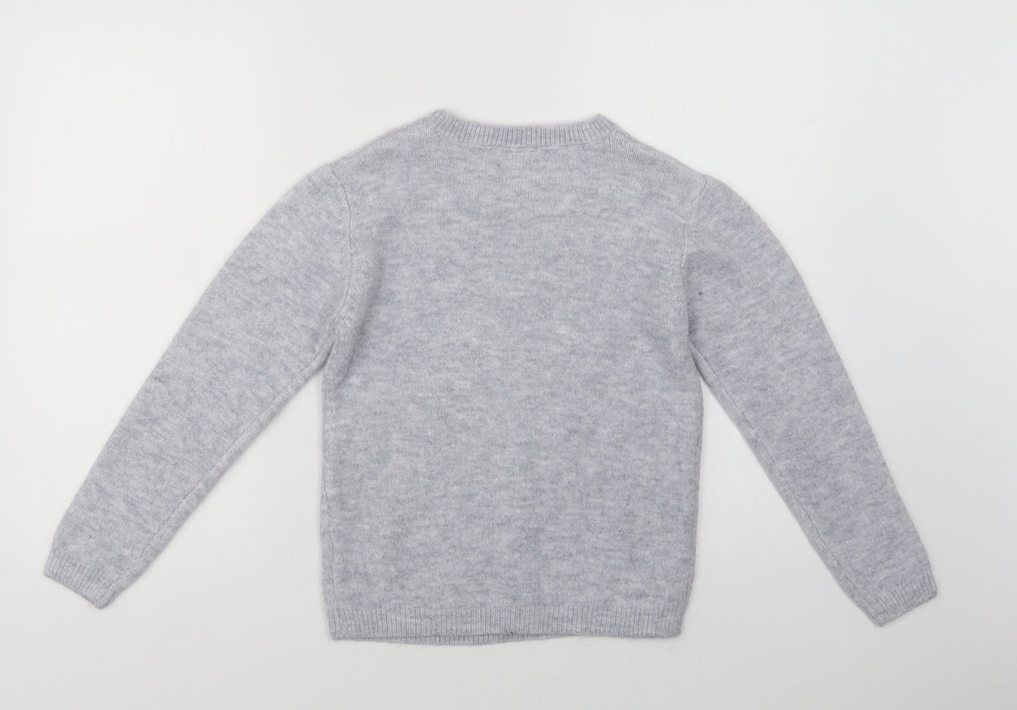 Matalan Girls Grey Crew Neck  Acrylic Shrug Jumper Size 10 Years   - Unicorn